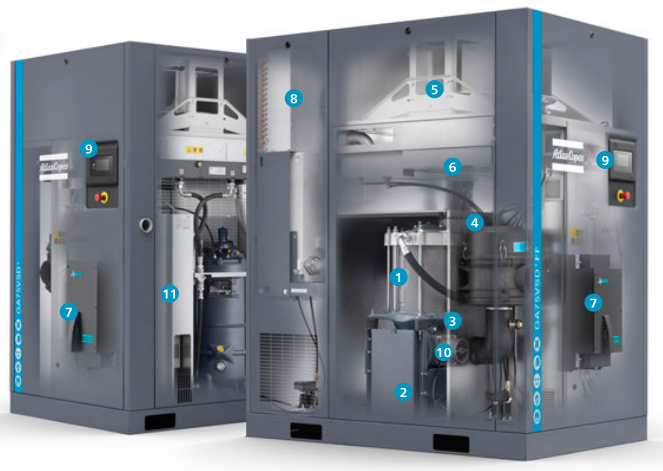 GA 75L VSD+ Atlas Copco spritzte Drehöl des schrauben-Luftkompressor-75kw 5 ein